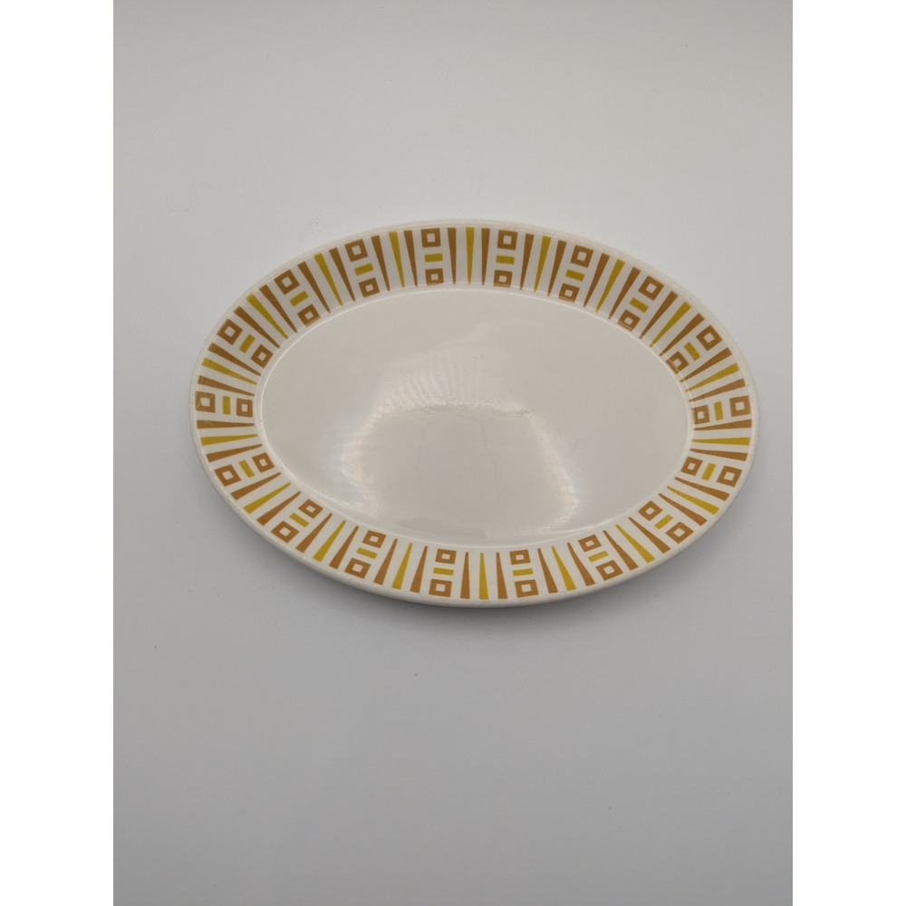Vintage Syracuse China Syralite Oval‎ Platter Yellow Brown Geometric MCM 100-D